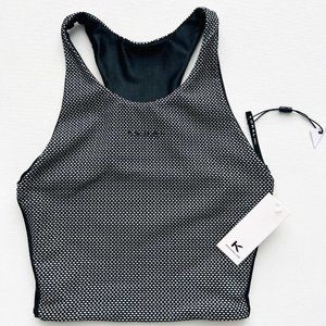 Koral  Crop Activewear Racer Tank Top Black / White ( S )